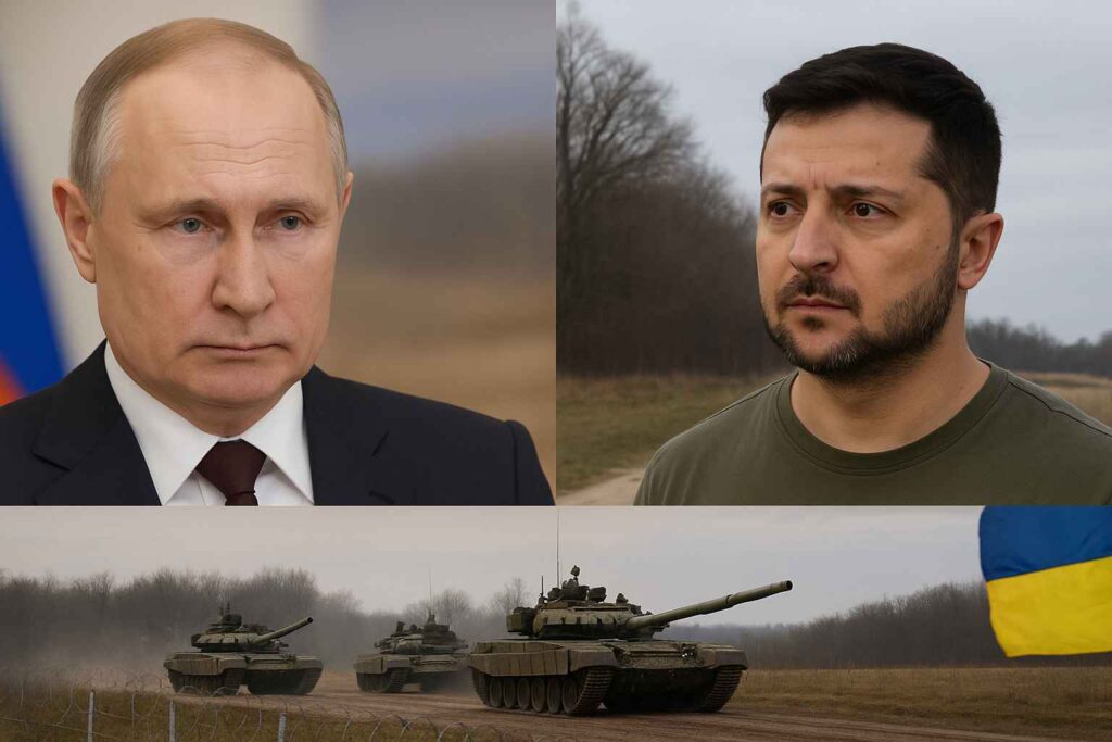 Future Conflicts By 2030: Putin aur Zelensky ke beech tanav ke dauran border par badhte tank aur military build-up ki tasveer.
