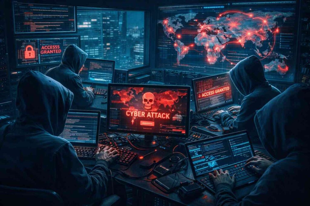 cyber hackers team working