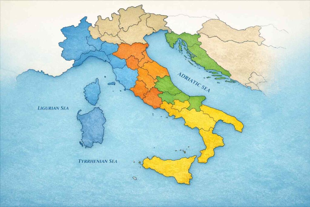 Unification of Italy (1815–1870): Mazzini, Cavour और Garibaldi की कहानी Unification of Italy se pehle 1815 ke baad Italy ka vibhajan, jisme alag-alag rajyon ka control dikhaya gaya hai.