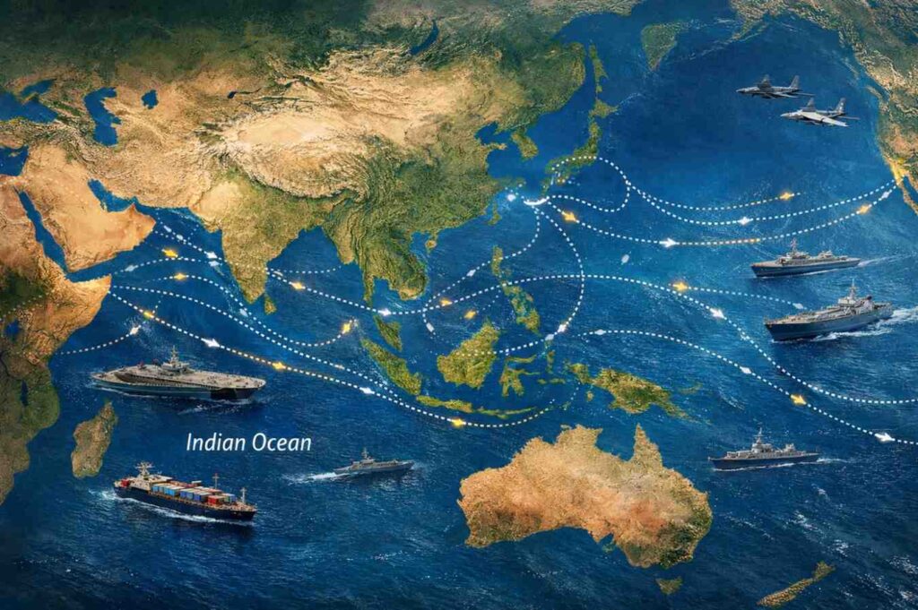 Indian geopolitics se juda Indo-Pacific maritime map.