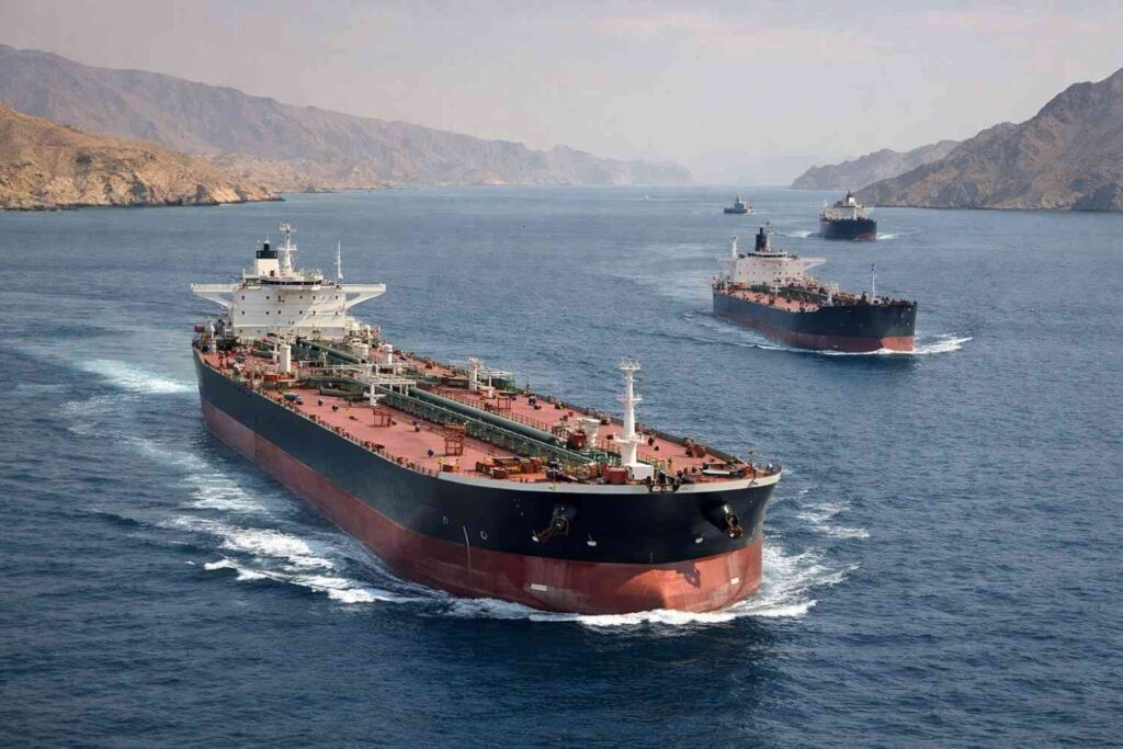 Oil tankers passing through the Strait of Hormuz