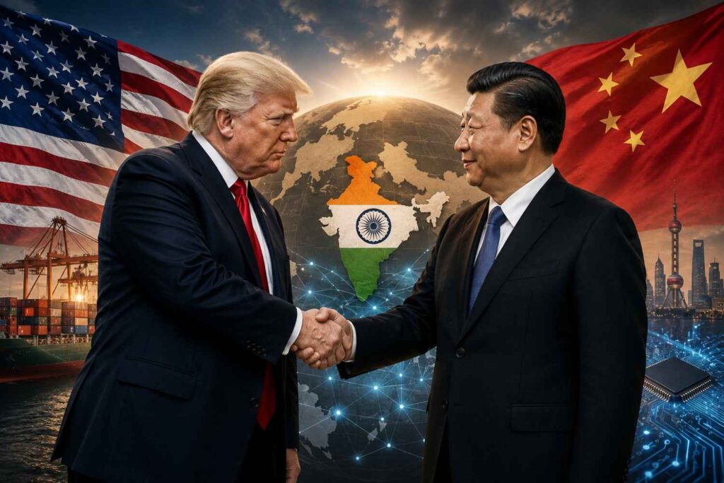 अमेरिका और चीन की नजदीकियों का भारत पर असर क्या पड़ेगा? अमेरिका और चीन की नजदीकियों का भारत पर असर दिखाती Geopolitical Image